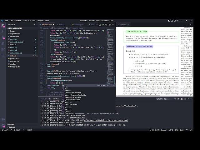 The power of LaTeX Workshop + VSCode hsnips