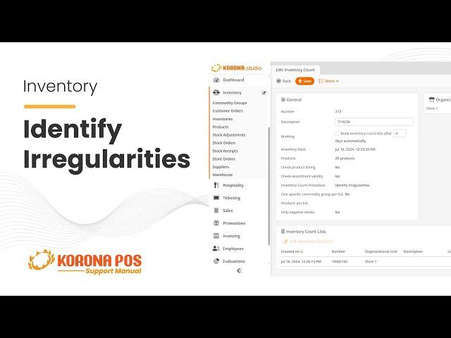 Inventory Types: Identify Irregularities - KORONA POS Manual