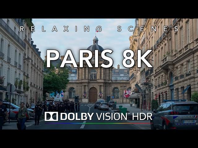 Driving Paris 8K with Olympics Security in City - Dolby Vision HDR