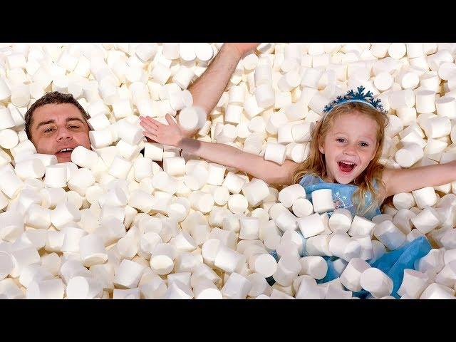 Nastya and dad play in the candy museum for kids