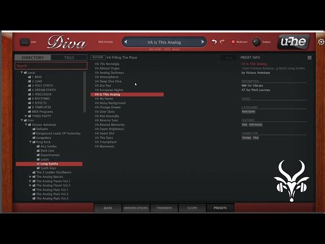 Vicious Antelope - Prog Rock soundbank DIVA - Presets Walkthrough