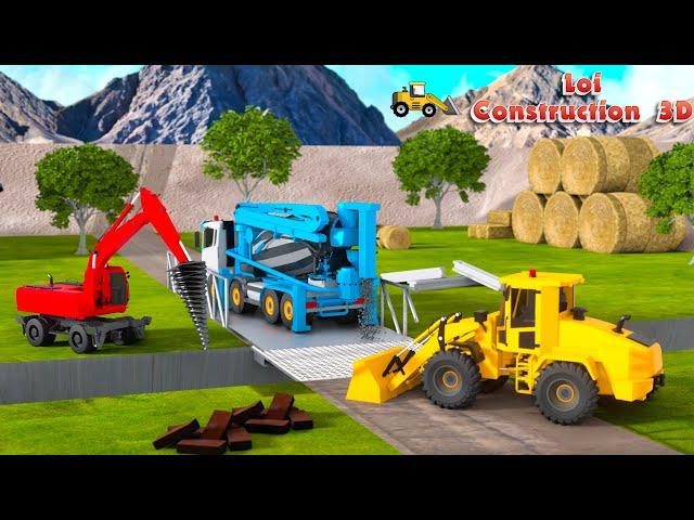 Crashed Dump Truck - Road roller, Cement Mixer building Overpass Bridge | 3D Construction Vehicles