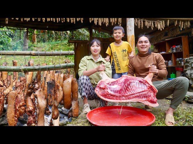 smoked pork processing, long-term preservation, food storage for Tet, farm life