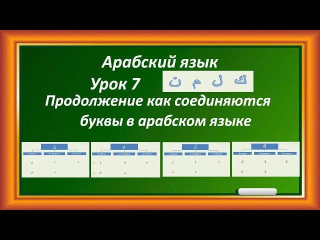 Арабский язык Урок 7 Как пишутся буквы в начале и в середине и в конце слов Каф, Лям, Мим, Нун