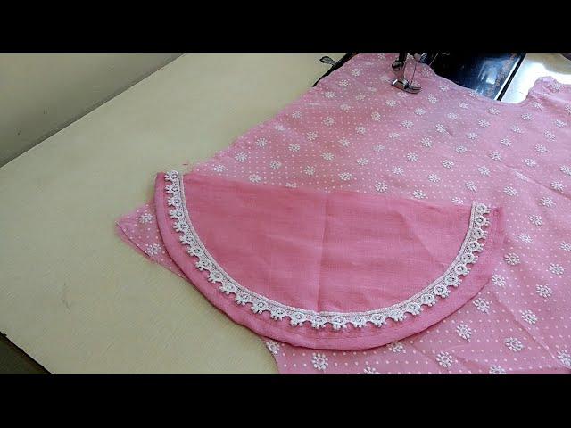 Boat Neck Design with Lace | How to attach Gum/Invisible Lace on any Neck Design/Summer Kurti Design