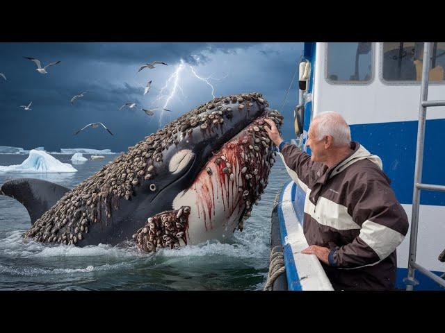 The killer whale was injured by many parasitic barnacles and asked for help from the old fisherman