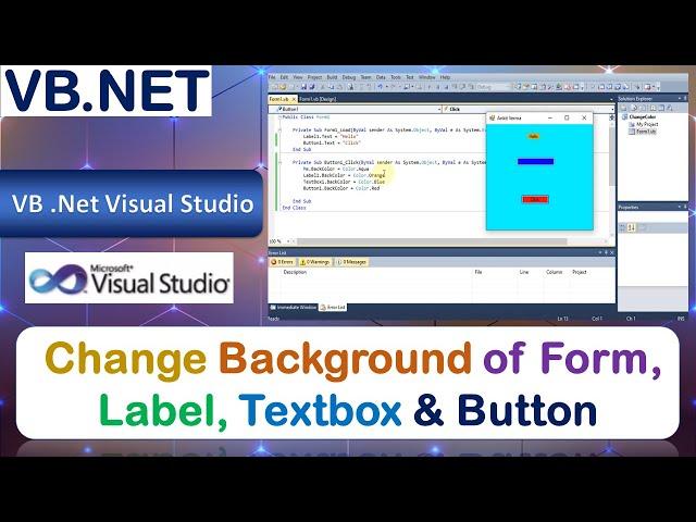 P9 | Windows Application to Change Background of Form, Label, Textbox & Button on Click of Button