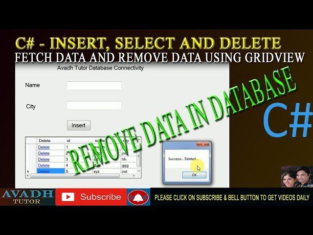 how to delete data using C# || remove data using gridview c# || fetch data ingridview and delete