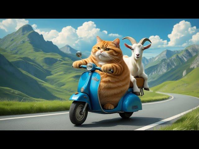 The Great Scooter Adventure: Cat & Goat on the Road! #aicat #funny #cat