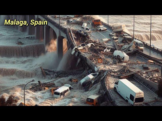 Cars swept away in Malaga, Spain today, Red Warning Issued for Heavy Rain and Flooding