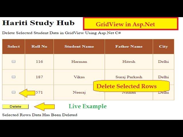 Delete Multiple Selected Rows in GridView at Once in Asp.Net C# | Hindi | Online Learning Tutorials