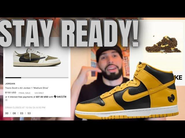 MORE RAFFLES LOADING UP! TRAVIS SCOTT JORDAN 1 LOW MEDIUM OLIVES & WU TANGS DROPPING SOON! STAY 