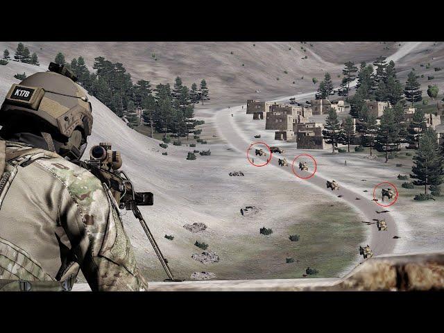 Convoy Ambushed by American Sniper |  M107 heavy-caliber sniper rifle | ARMA 3: Milsim