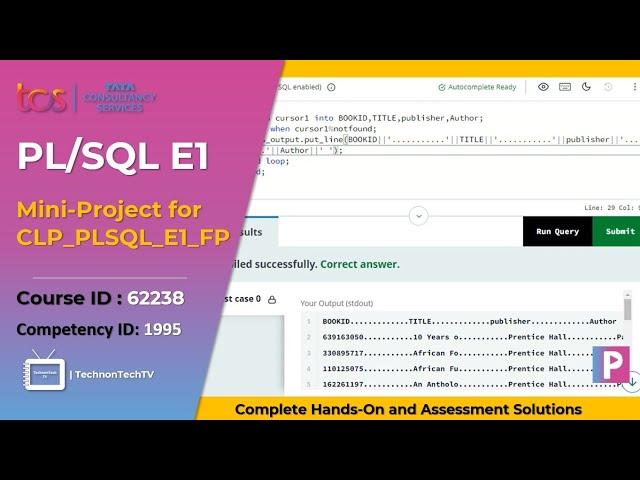 Mini-Project for CLP_PLSQL_E1 Hands-on | Fresco Play Hands on Solution #tcs