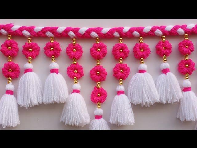 ऊन से बनाए नए डिजाइन की झालर/Woolen flower toran design/Unn ki jhalar/Woolen craft ideas/Wool flower