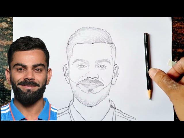 How to draw Virat Kohli Drawing step by step