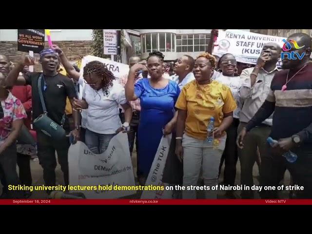 Striking university lecturers hold demonstrations on the streets of Nairobi in day one of strike