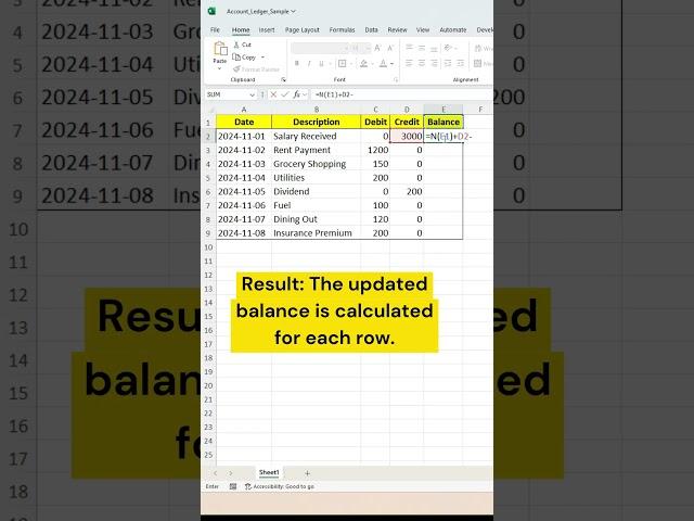 How to Maintain an Account Ledger in Excel | Simple Formula Explained