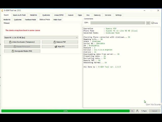FRP XIAOMI MI 11 LITE EGSM TOOL SIDELOAD MODE ( FRP ) GOOGLE ACCOUNT REMOVE DONE
