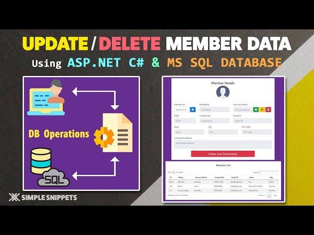 Update/Delete Member Data as Admin User in MS SQL Database using ASP.NET with C# Programming