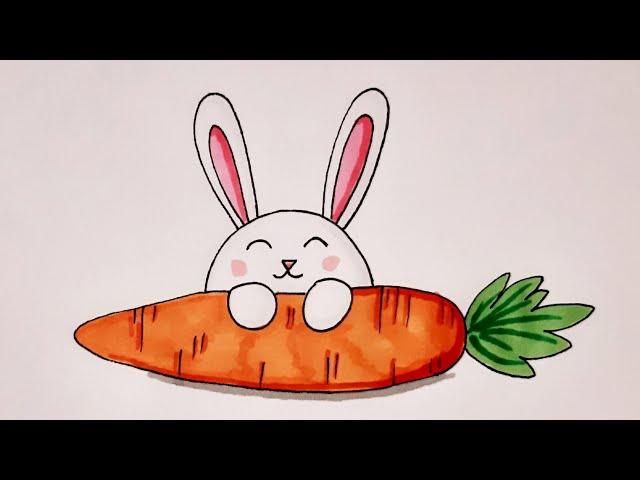 Простой рисунок для срисовки ЗАЙЧИК С МОРКОВКОЙ/How easy it is to draw a BUNNY With a CARROT