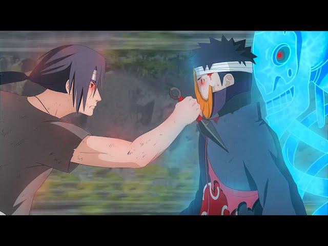 Itachi vs Obito - Itachi uses mangekyou Sharingan and Amaterasu to defeat Obito Uchiha