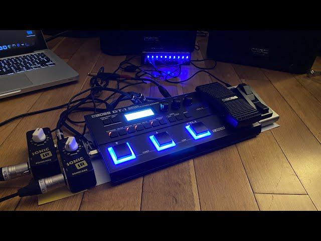 Boss GT-1 Guitar Effect Processor w/ Sonicake Sonic IR Pair & FS-7 into QSC PA -BUDGET AMAZING BUILD