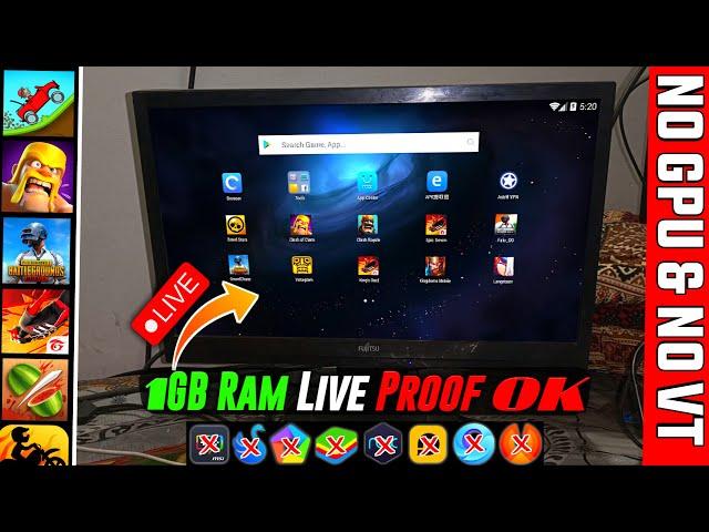 100% Live Proof !! Fastest & Lightest Android Emulator 1GB RAM PC| NO VT | FIX OPENGL |Dual Core PC