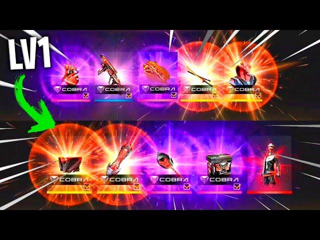 ALL COBRA ITENS LEVEL 1 TO PRO  FREE FIRE  10000 DIAMONDS  COBRA BUNDLE  MP40 EVO LV7