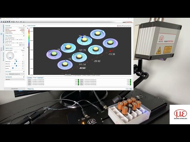 scanCONTROL 3000 series and 3D Inspect software for Battery cell orientation checks