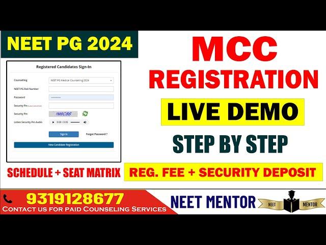 NEET PG 2024 ll MCC Registration LIVE DEMO ll Registration and Security Deposit  Schedule & Brochure