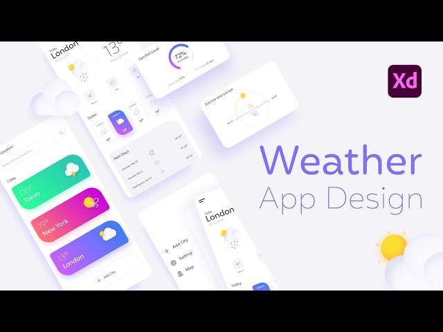 Weather App Design in Adobe XD (Wireframe/Mockup + Prototype)