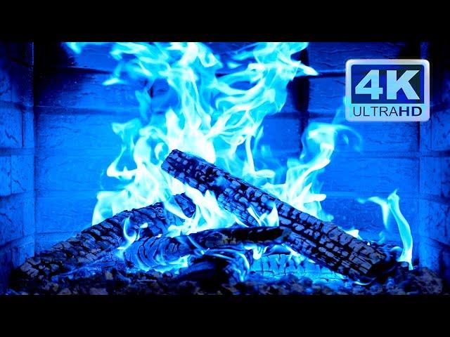  BLUE FIRE 4K. Magic Fireplace with Crackling Fire Sounds