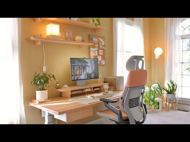 My 2024 Cozy Desk Setup | Standing Desk, Ergonomic Chair, 5K Monitor, Desk Accessories, Zen & Earthy