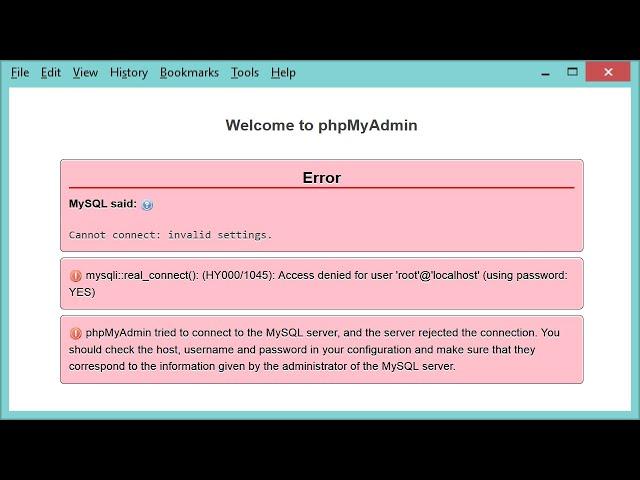 [FIXED] phpMyAdmin Error: Access denied for user root@localhost using password YES