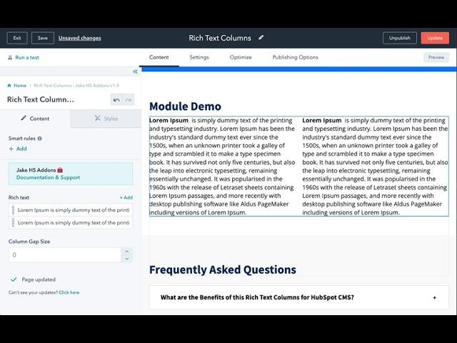 Rich Text Columns HubSpot CMS Module by Jake Lett