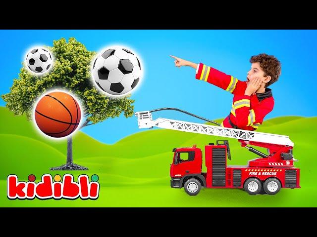 Firefighter Kids rescue balls stuck in the tree  | Educational Video for Kids | Kidibli