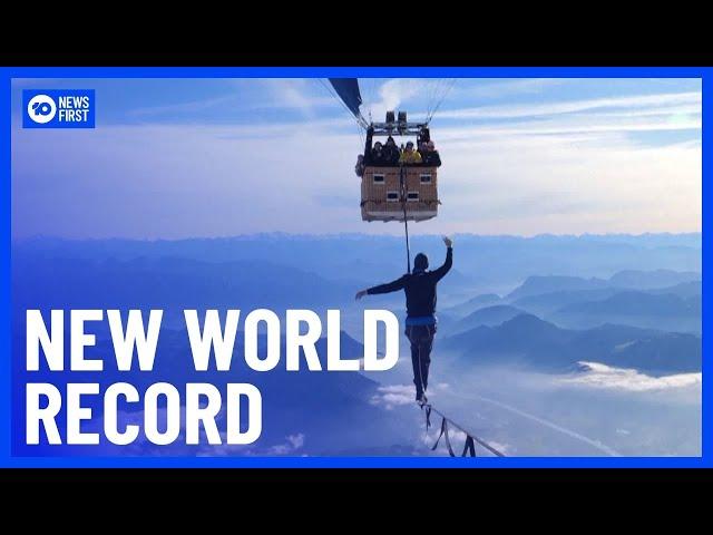 World Record: Slackliners' 2,500m Hot Air Balloon Walk | 10 News First