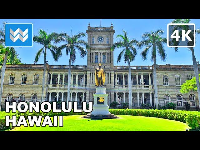 [4K] Downtown Honolulu in Oahu Hawaii USA - Walking Tour & Travel Guide  Binaural City Sound