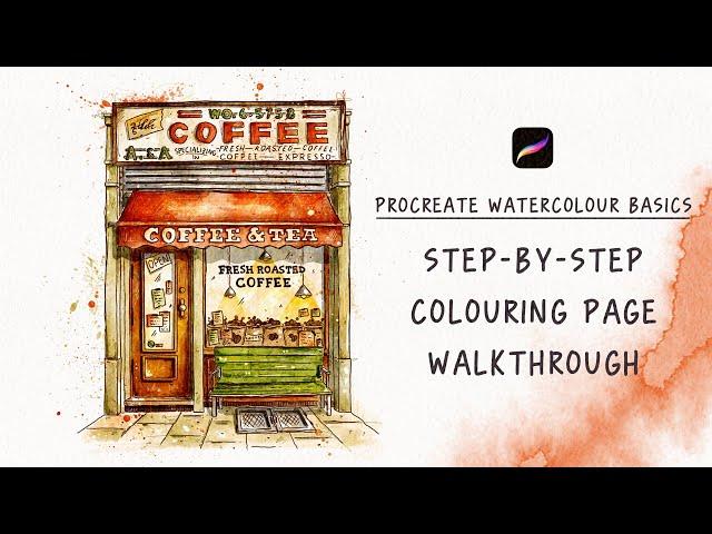 Watercolour Colouring Techniques in Procreate: Step-by-Step Colouring Page "Coffee&Tea" walkthrough