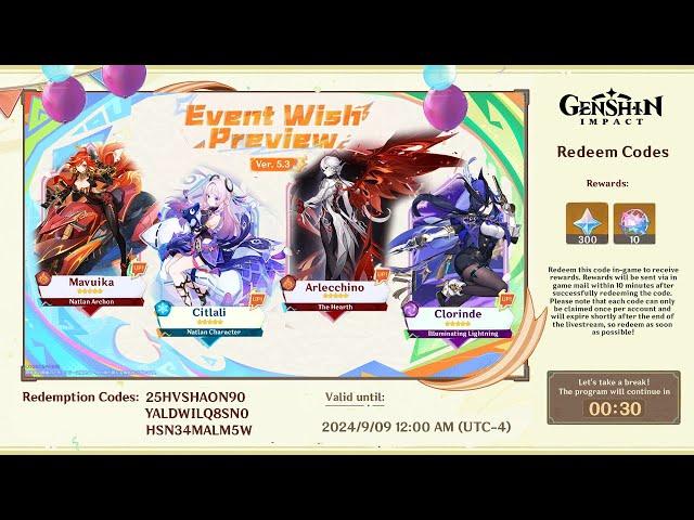 5.3 SPECIAL PROGRAM, BANNERS, REDEEM CODES, FREE 4 STAR, FREE SKIN & Archon Quest - Genshin Impact