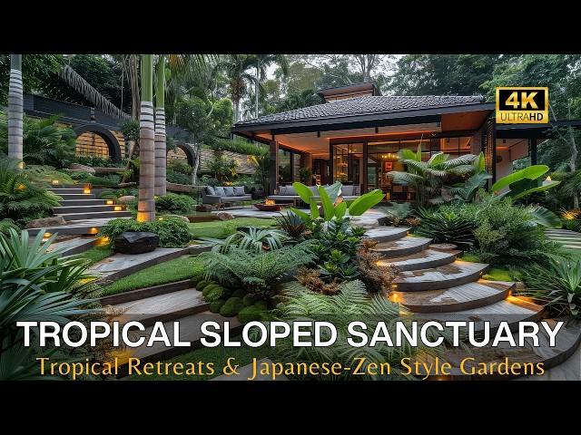 Front Yard & Backyard Sloped Sanctuary: Blending Lush Tropical Retreats & Japanese-Zen Style Gardens