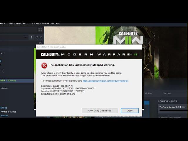 Modern Warfare II: Fix Error The Application Has Unexpectedly Stopped Working, 0xC0000005/0x80070057