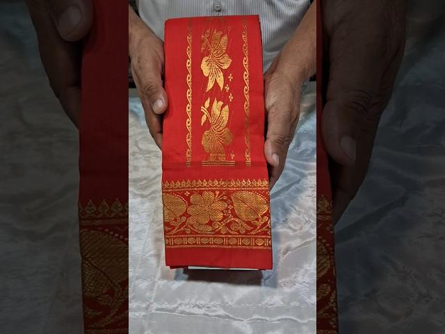 Reddish Orange saree #red#orange#gold #light#weight#bride#saree#silk#leafs#summer #how