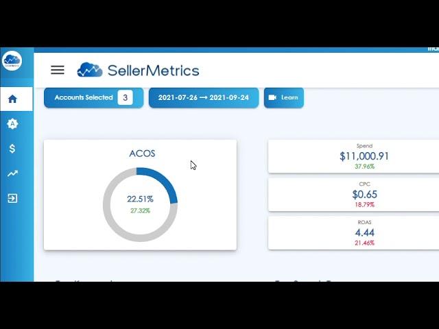 Multi Accounts Selection Feature (SellerMetrics Amazon PPC Marketplace Management Tool)