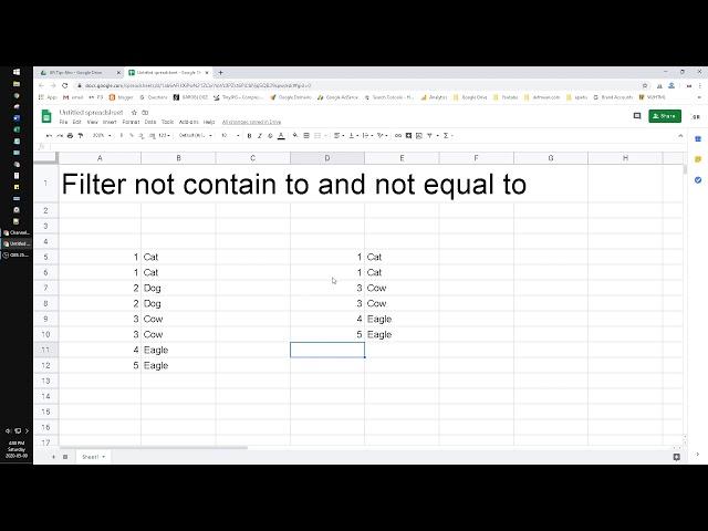 How to Filter not contain to and not equal to in Google Sheet