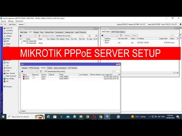 Mikrotik - PPPoE Server Setup, Client, Bandwidth limit to user / Configure PPPOE server in Mikrotik