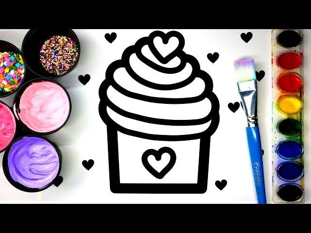 Painting Heart Cupcake and Cake Painting Pages, Learn Painting and to Color for Baby