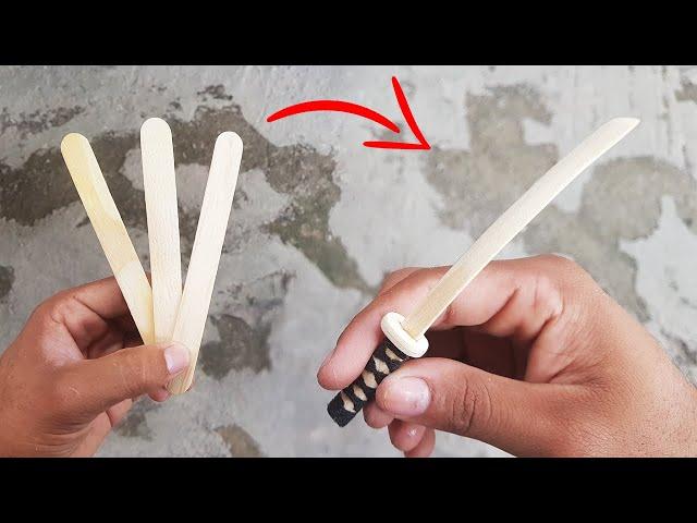 Make a Mini KATANA with Popsicle Stick - Japanese Samurai Sword - Miniature