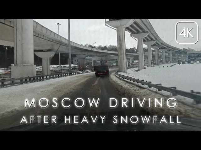 The day after huge snowfall in Moscow. Driving tour. Mitino district, MKAD and Novorizhskoye highway